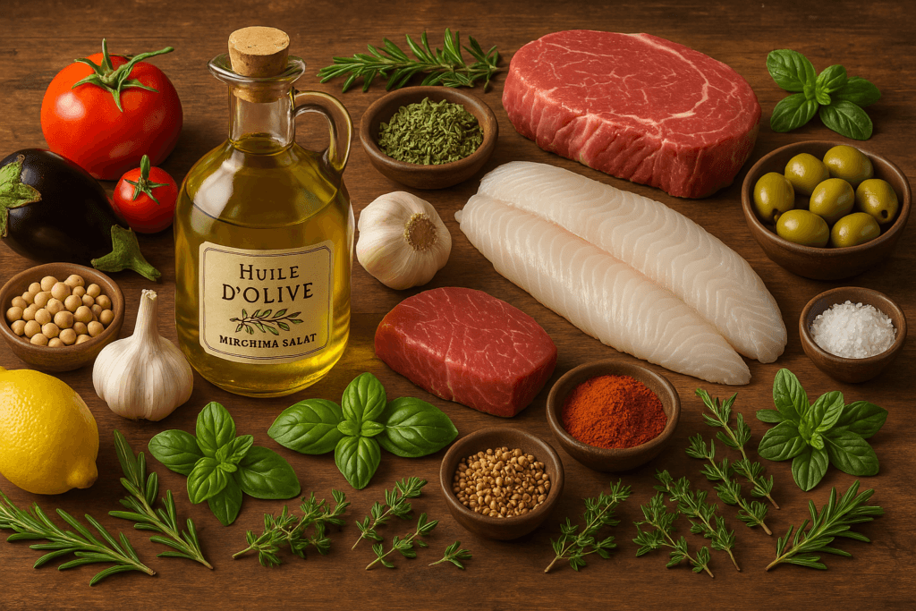Composition et ingrédients authentiques de la cuisine méditerranéenne
